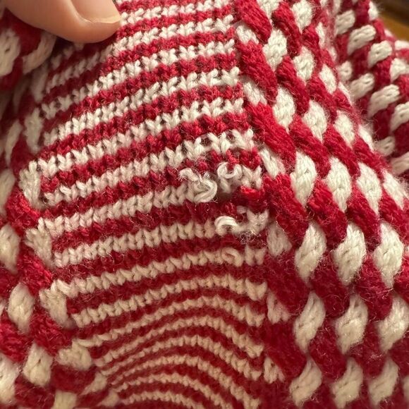 Talbots Pure Merino Wool Red & White Open Front Cardigan Size Large Petite - Picture 5 of 6